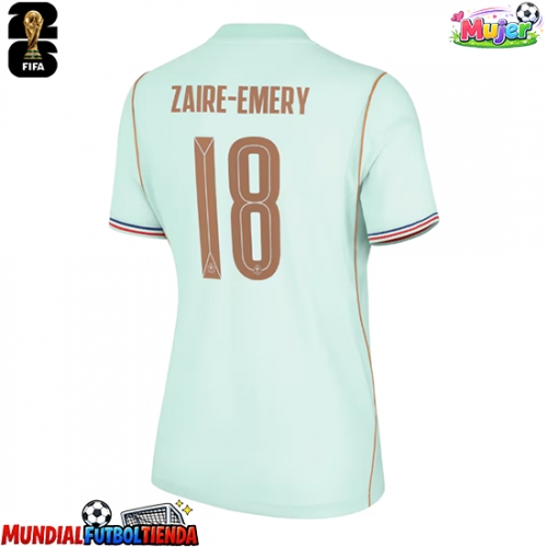 Camiseta Francia Warren Zaire-Emery #18 Segunda Equipación Replica Mundial 2026 para mujer mangas cortas